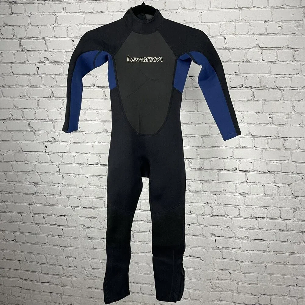 Lemorecn Black Blue Neoprene 3:2 MM Swim Wetsuit Zipped Stretch Kids Size 8